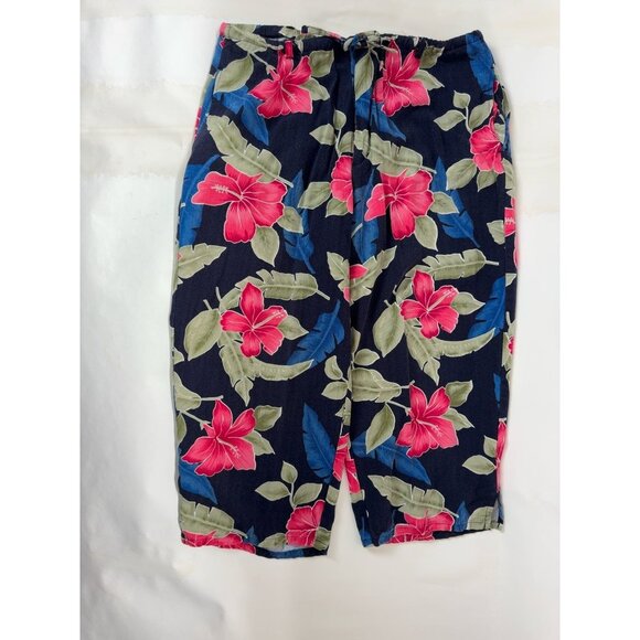 Island Trader Hibiscus Floral Rayon Capri Pant Size Large Vintage - Picture 1 of 16